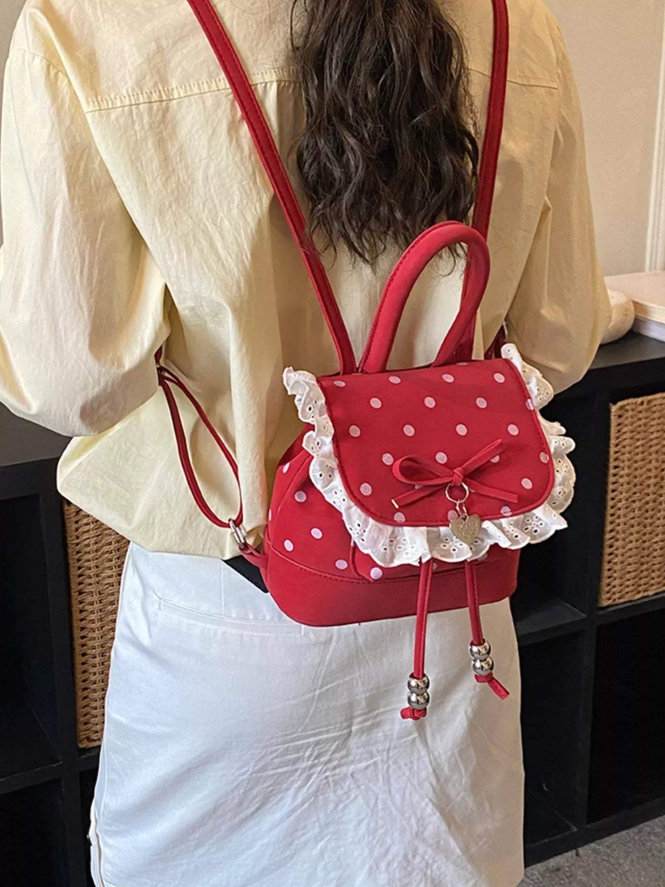 Polka Dot Lace Trim Backpack Bag - Trendsi - Flyclothing LLC