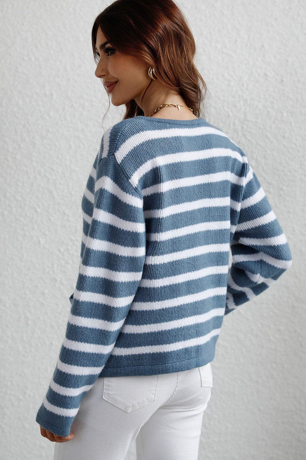 Striped Button Down Long Sleeve Cardigan - Trendsi - Flyclothing LLC