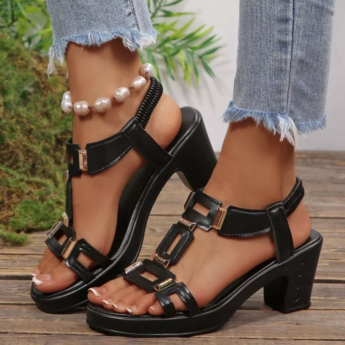 Open Toe Block Heels Sandals - Trendsi - Flyclothing LLC