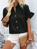 Button Down Ruffled Short Sleeve Shirt - Trendsi - Flyclothing LLC