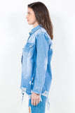 American Bazi Frayed Hem Distressed Denim Shirt Jacket - Trendsi