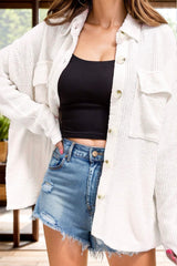 Button Up Long Sleeve Shacket - Trendsi - Flyclothing LLC