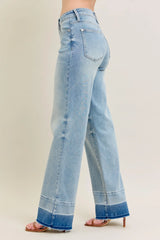 Judy Blue Full Size Mr Release Hem Wide Leg Jeans Plus Size - Trendsi - Flyclothing LLC