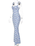 Floral Print Tie Strap Bodycon Maxi Dress - Trendsi - Flyclothing LLC