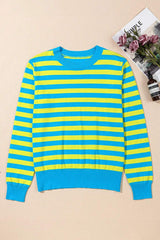 Striped Round Neck Long Sleeve Sweater - Trendsi - Flyclothing LLC