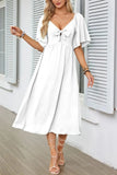 Smocked Tie Front Flutter Sleeve Midi Dress - Trendsi