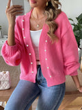 Pearl Open Front Long Sleeve Cardigan - Trendsi