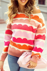 Contrast Boat Neck Long Sleeve Sweater - Trendsi - Flyclothing LLC