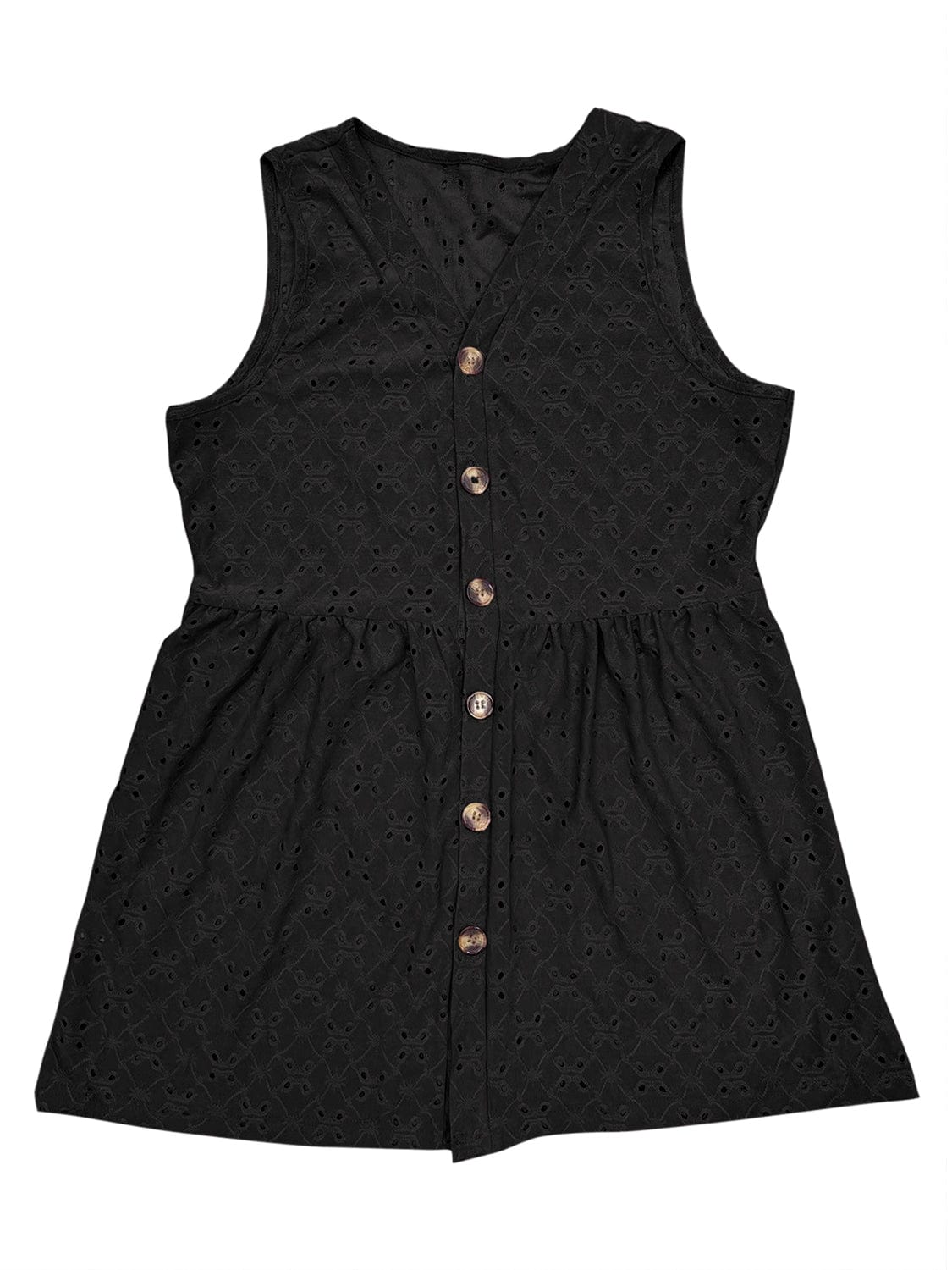 Full Size Eyelet Button Up V-Neck Tank - Trendsi