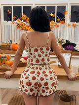 Halloween Pumpkin Print Cami and Shorts Lounge Set - Trendsi - Flyclothing LLC