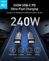 Anker Prime USB-C to USB-C Cable (240W, Upcycled-Braided) - Anker - Flyclothing LLC