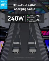 Anker USB-C to USB-C Cable (3 ft / 6 ft, 240W, Upcycled-Braided) - Anker - Flyclothing LLC
