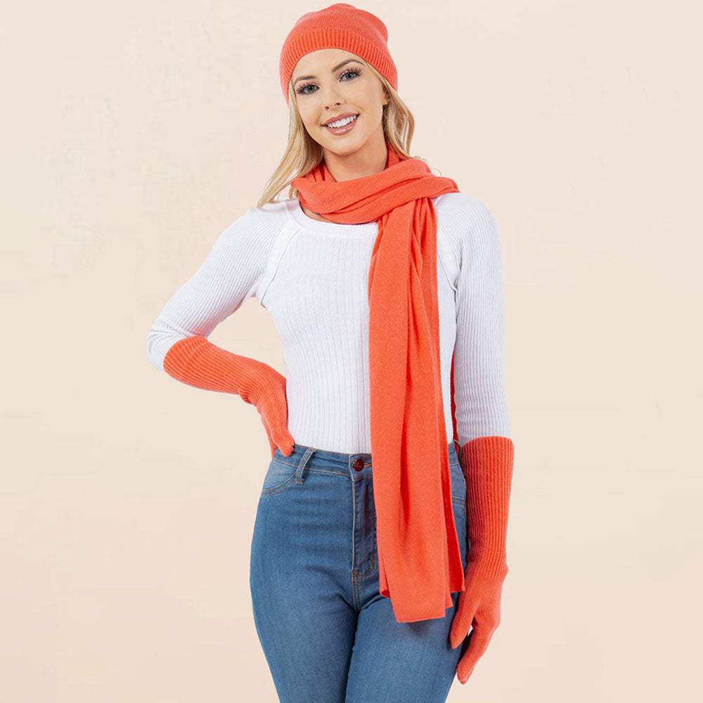 3PCS - Solid Winter Beanie Hat Scarf Gloves Set - Madeline Love - Flyclothing LLC