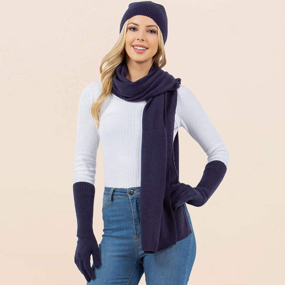 3PCS - Solid Winter Beanie Hat Scarf Gloves Set - Madeline Love - Flyclothing LLC