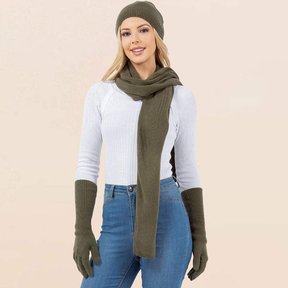 3PCS - Solid Winter Beanie Hat Scarf Gloves Set - Madeline Love - Flyclothing LLC