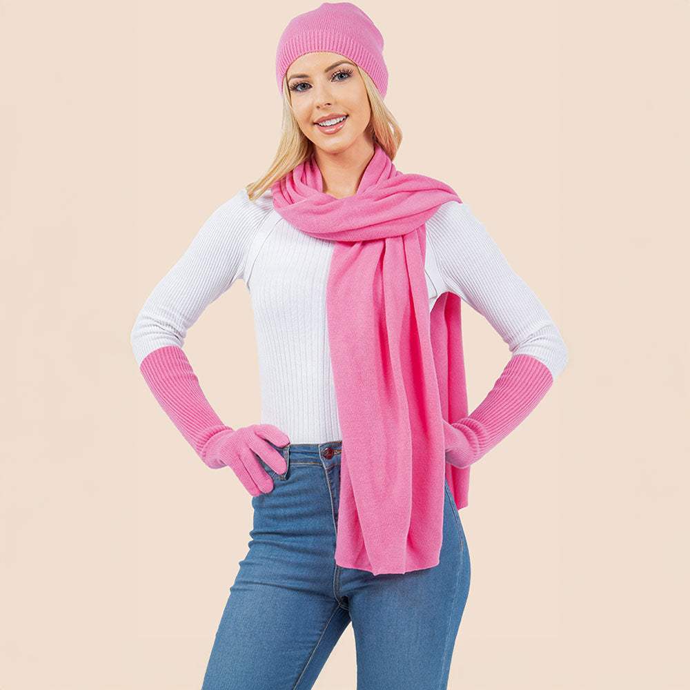 3PCS - Solid Winter Beanie Hat Scarf Gloves Set - Madeline Love - Flyclothing LLC