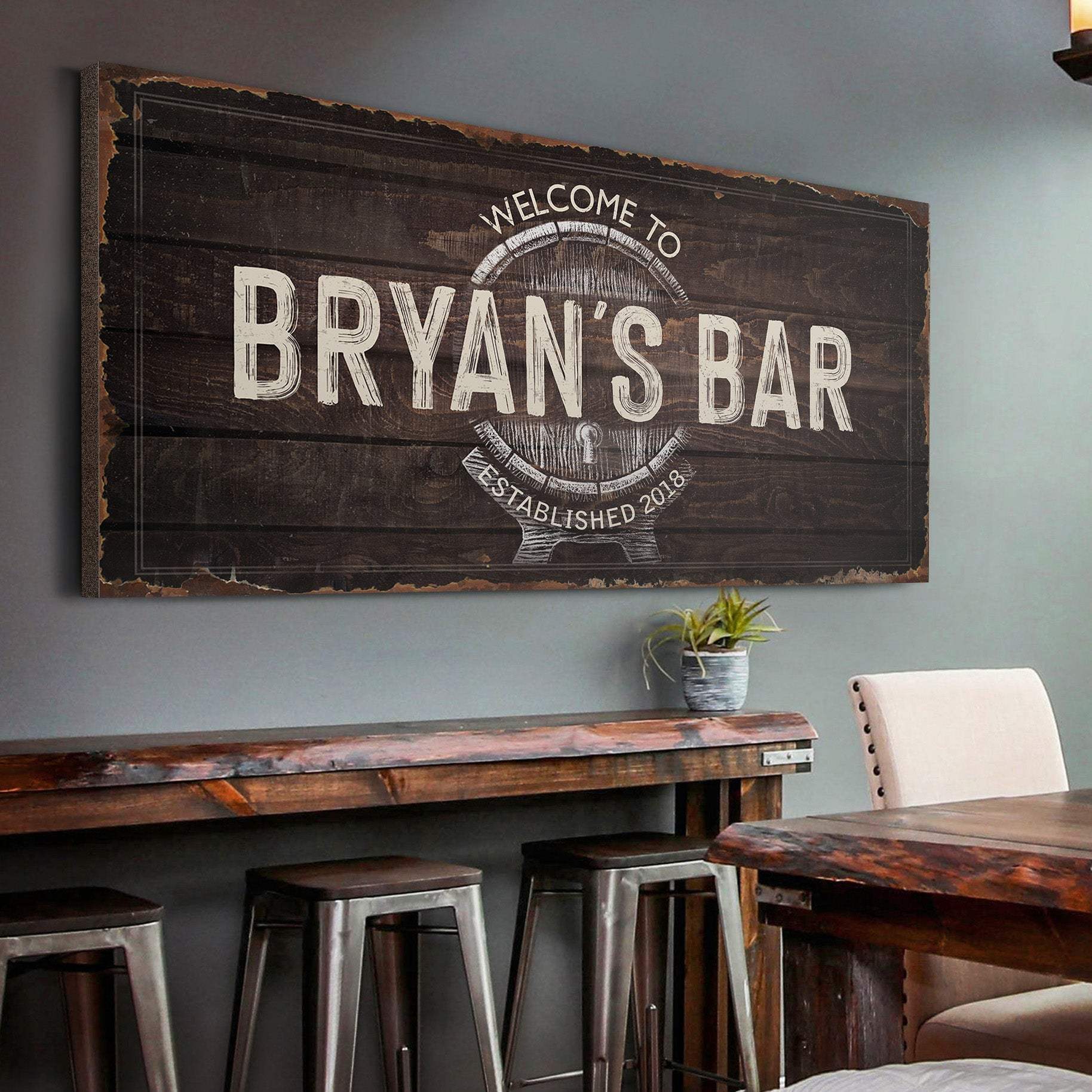 Beer Barrel Bar Sign: Custom Bar Signs for Home Bar – Ideal Man Cave Wall Decor & Perfect Gift for Him - Tailored Canvases - Flyclothing LLC