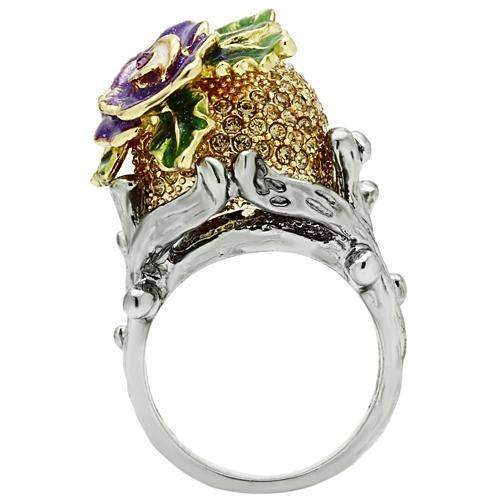 3W002 - Gold+Ruthenium White Metal Ring with Top Grade Crystal in Citrine Yellow - Alamode - Flyclothing LLC