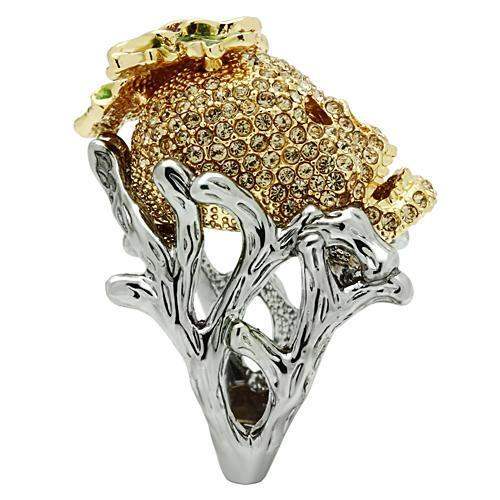 3W002 - Gold+Ruthenium White Metal Ring with Top Grade Crystal in Citrine Yellow - Alamode - Flyclothing LLC