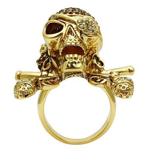 3W004 - Gold White Metal Ring with Top Grade Crystal in Smoked Quartz - Alamode - Flyclothing LLC