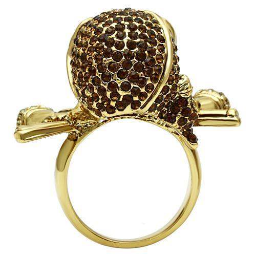 3W004 - Gold White Metal Ring with Top Grade Crystal in Smoked Quartz - Alamode - Flyclothing LLC