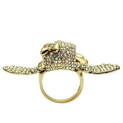 3W005 - Gold White Metal Ring with Top Grade Crystal in Aurora Borealis (Rainbow Effect) - Alamode - Flyclothing LLC