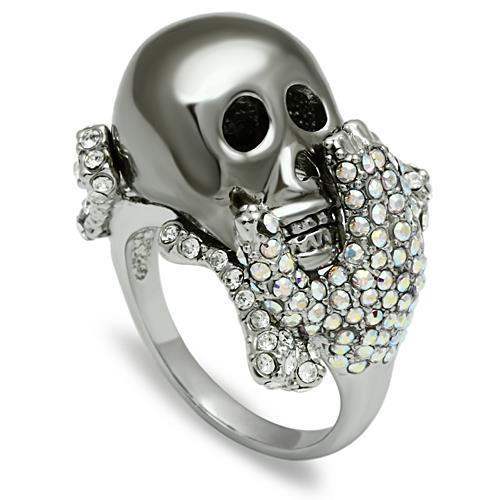 3W006 - Rhodium + Ruthenium White Metal Ring with Top Grade Crystal in Aurora Borealis (Rainbow Effect) - Alamode - Flyclothing LLC