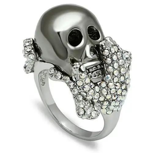 3W006 - Rhodium + Ruthenium White Metal Ring with Top Grade Crystal  in Aurora Borealis (Rainbow Effect) - Alamode