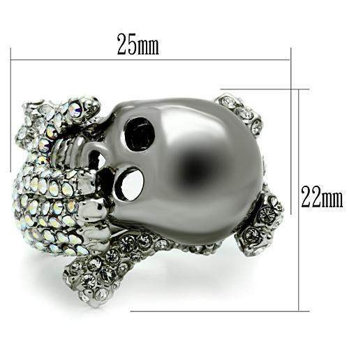 3W006 - Rhodium + Ruthenium White Metal Ring with Top Grade Crystal in Aurora Borealis (Rainbow Effect) - Alamode - Flyclothing LLC