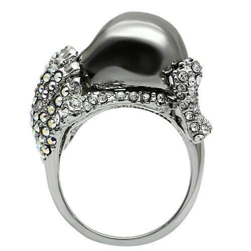 3W006 - Rhodium + Ruthenium White Metal Ring with Top Grade Crystal in Aurora Borealis (Rainbow Effect) - Alamode - Flyclothing LLC