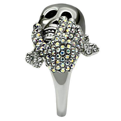 3W006 - Rhodium + Ruthenium White Metal Ring with Top Grade Crystal in Aurora Borealis (Rainbow Effect) - Alamode - Flyclothing LLC