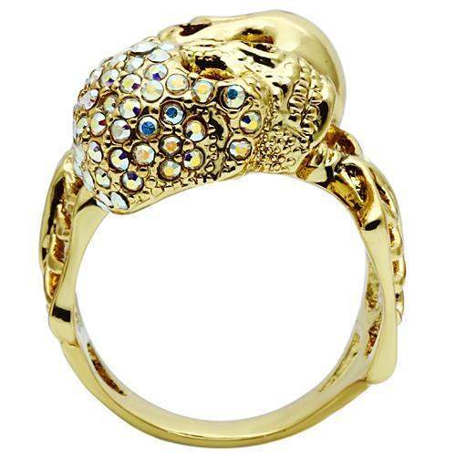 3W007 - Gold White Metal Ring with Top Grade Crystal in Aurora Borealis (Rainbow Effect) - Alamode - Flyclothing LLC