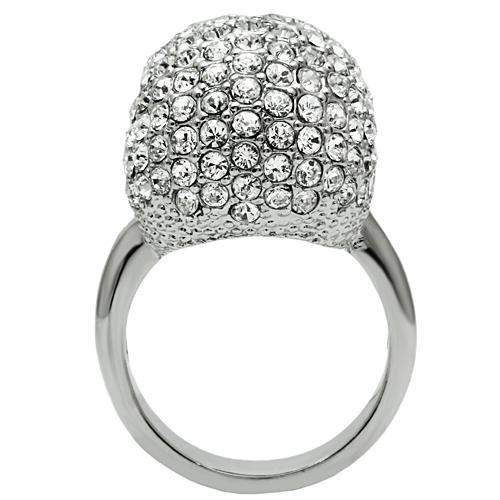 3W008 - Rhodium White Metal Ring with Top Grade Crystal in Clear - Alamode - Flyclothing LLC