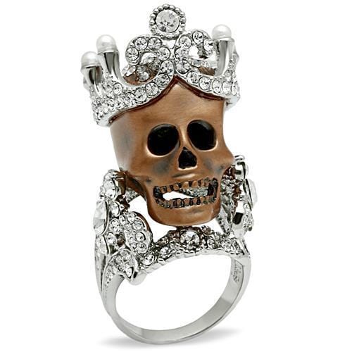 3W010 - Special Color White Metal Ring with Synthetic Pearl in White - Alamode