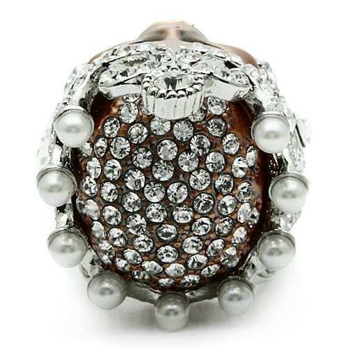 3W010 - Special Color White Metal Ring with Synthetic Pearl in White - Alamode - Flyclothing LLC