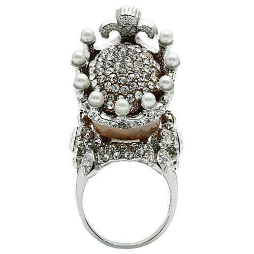 3W010 - Special Color White Metal Ring with Synthetic Pearl in White - Alamode - Flyclothing LLC