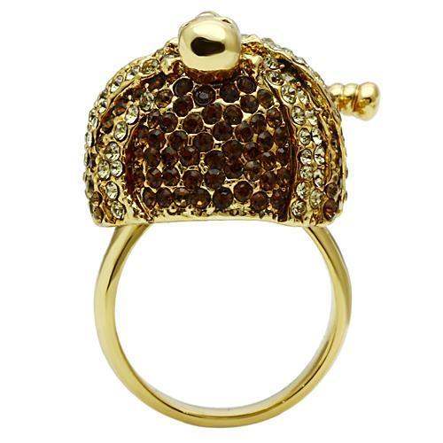 3W012 - Gold White Metal Ring with Top Grade Crystal in Smoked Quartz - Alamode - Flyclothing LLC