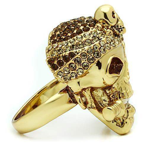 3W012 - Gold White Metal Ring with Top Grade Crystal in Smoked Quartz - Alamode - Flyclothing LLC