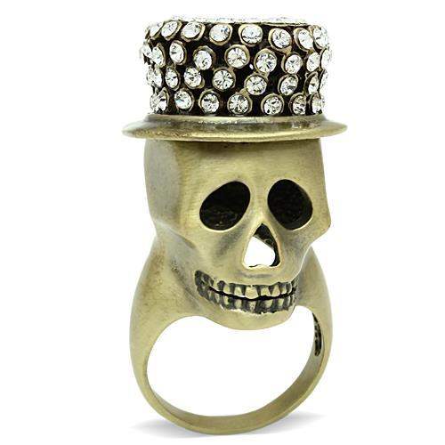 3W013 - Antique Copper White Metal Ring with Top Grade Crystal in Clear - Alamode - Flyclothing LLC