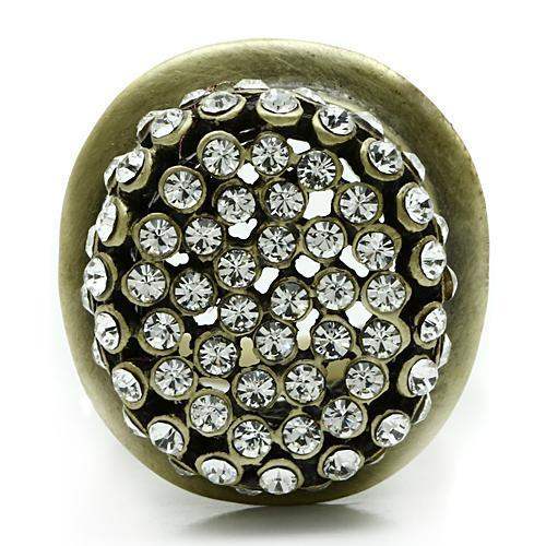 3W013 - Antique Copper White Metal Ring with Top Grade Crystal in Clear - Alamode - Flyclothing LLC