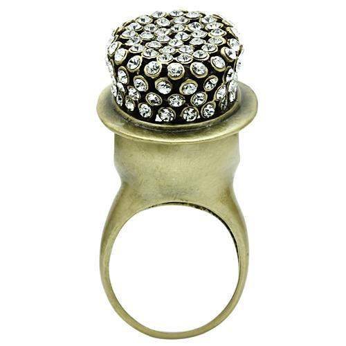 3W013 - Antique Copper White Metal Ring with Top Grade Crystal in Clear - Alamode - Flyclothing LLC