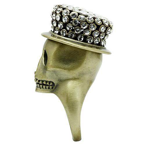 3W013 - Antique Copper White Metal Ring with Top Grade Crystal in Clear - Alamode - Flyclothing LLC