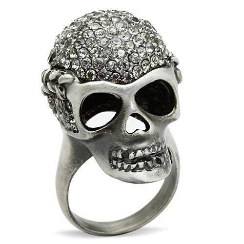 3W015 - Antique Silver White Metal Ring with Top Grade Crystal in Black Diamond - Alamode - Flyclothing LLC