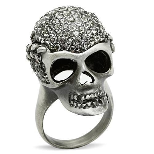 3W015 - Antique Silver White Metal Ring with Top Grade Crystal  in Black Diamond - Alamode