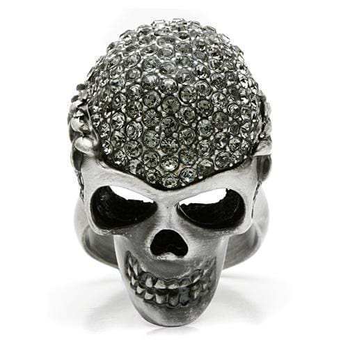 3W015 - Antique Silver White Metal Ring with Top Grade Crystal in Black Diamond - Alamode - Flyclothing LLC