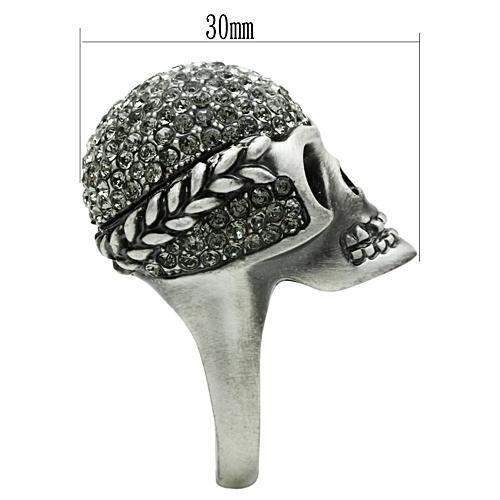 3W015 - Antique Silver White Metal Ring with Top Grade Crystal in Black Diamond - Alamode - Flyclothing LLC