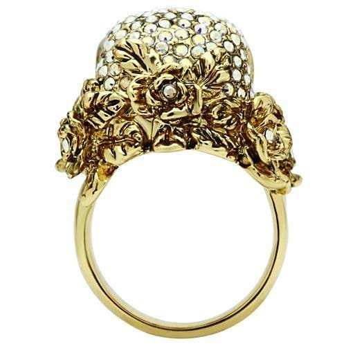 3W017 - Gold White Metal Ring with Top Grade Crystal in Aurora Borealis (Rainbow Effect) - Alamode - Flyclothing LLC