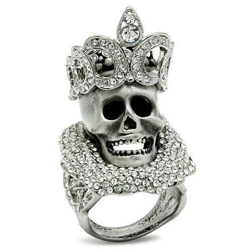 3W018 - Matte Rhodium & Rhodium White Metal Ring with Top Grade Crystal in Clear - Alamode - Flyclothing LLC