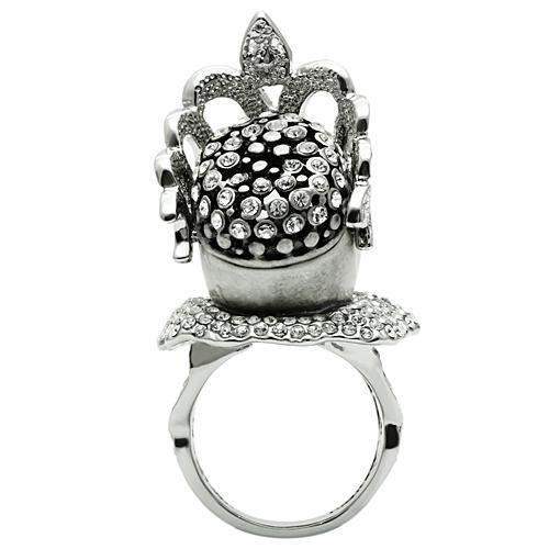 3W018 - Matte Rhodium & Rhodium White Metal Ring with Top Grade Crystal in Clear - Alamode - Flyclothing LLC
