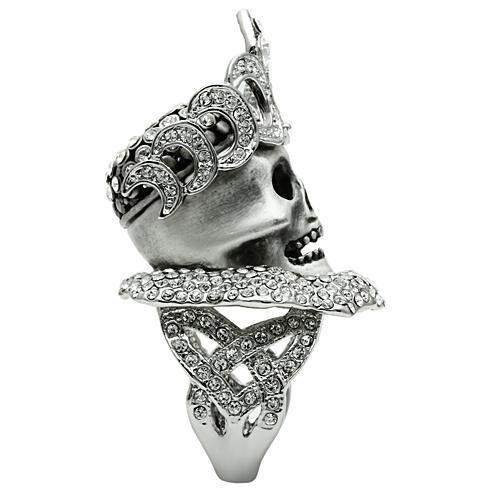 3W018 - Matte Rhodium & Rhodium White Metal Ring with Top Grade Crystal in Clear - Alamode - Flyclothing LLC
